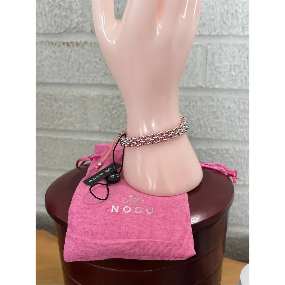 NOGU Double Kismet Link woven Bracelet Steel and Peach cord Adjustable